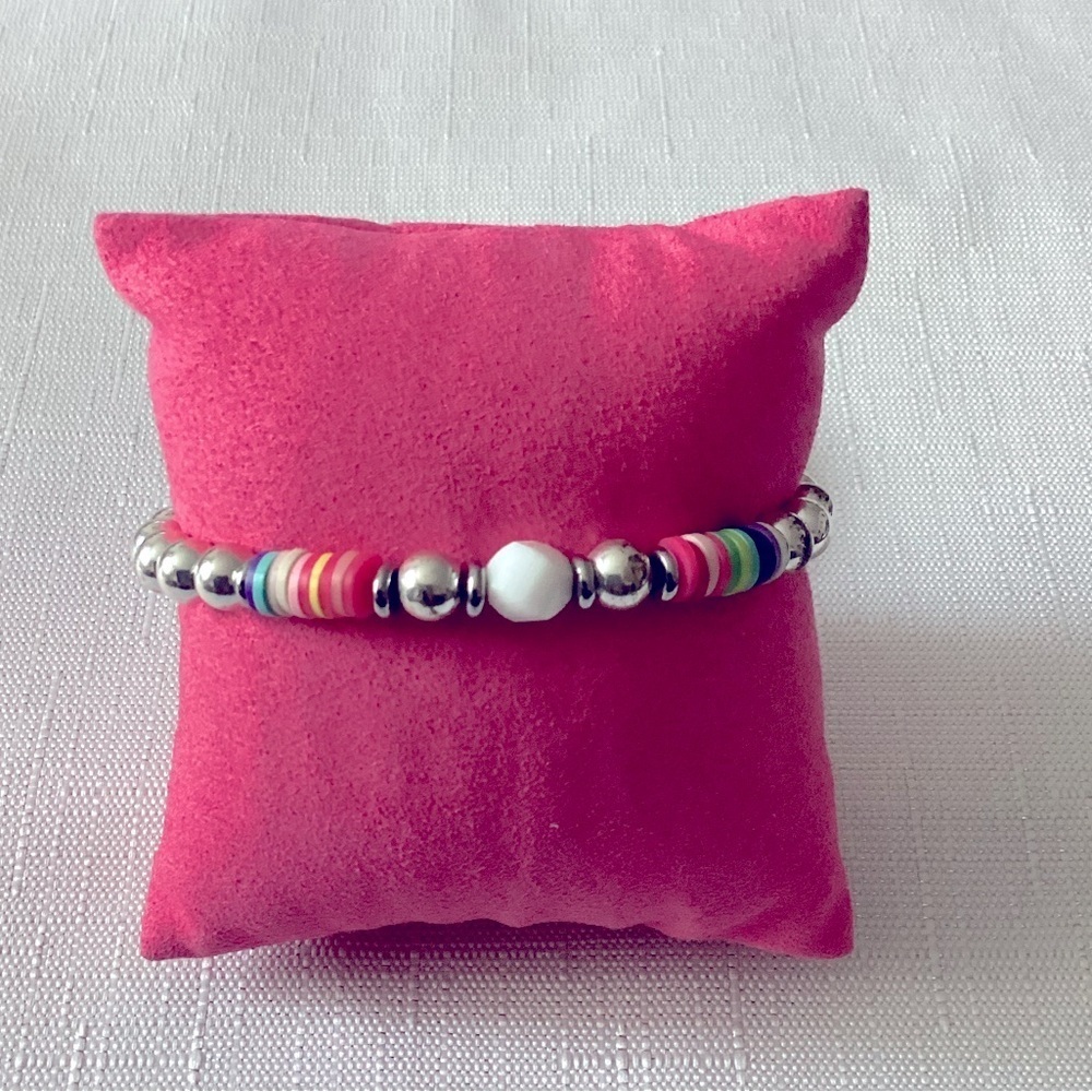 T Jazelle Positive Vibes Silver Tone Stretch Bracelet